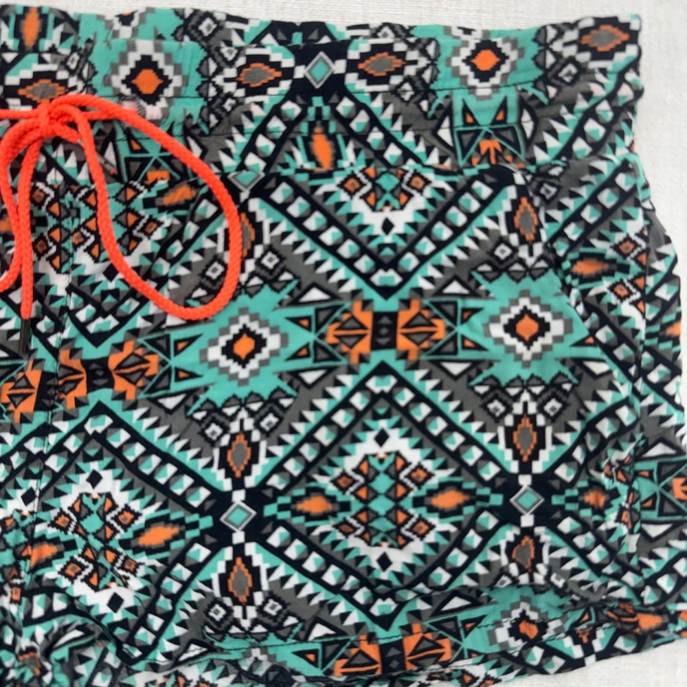 Kiss And Cry Womens Tribal Aztec Geometric Rayon‎ Shorts Teal Orange Size Large - Picture 2 of 13